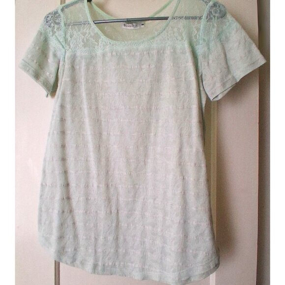 Revolution by Ricki's, Women's Lace T-Shirt, White with Pastel Aqua, Medium - Picture 1 of 11